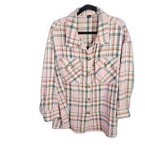 Shein Pink and Gray Plaid Flannel Size 2XL